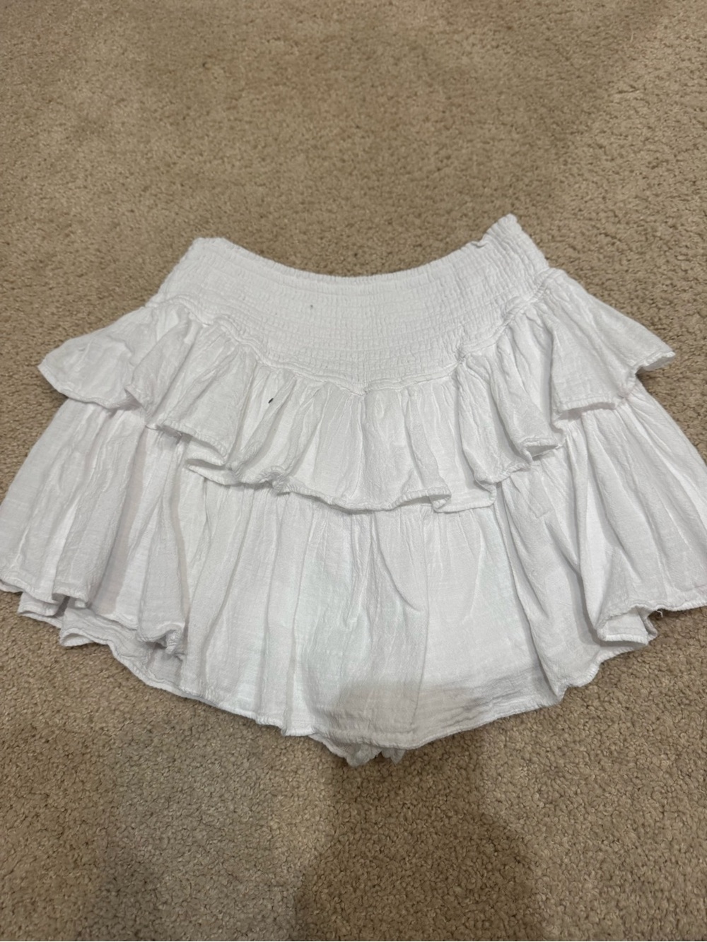 Smocked Waist White Ruffle Tiered Skater Skirt - Women's